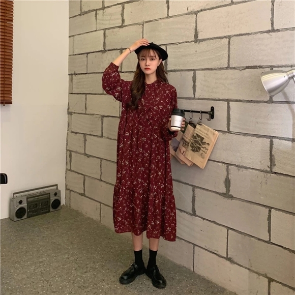 n/a Dresses & Skirts - Vintage Style Long Sleeve Floral Print Autumn Dress